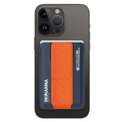 skinarma kado mag-charge card holder with grip stand &ndash; blue orange